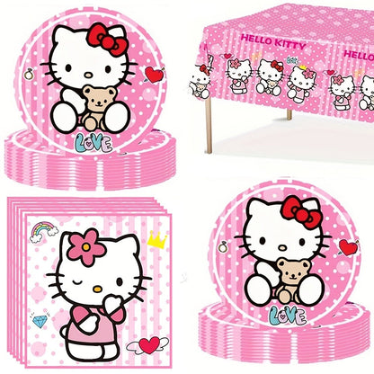 Hello Kitty Party Supplies Set 41pcs Pink Disposable Plates Napkins Tablecloth Birthday Decoration Kit