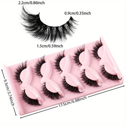 Cat-Eye False Eyelashes Set with 15 Pairs in Three Pink Storage Trays and Clear Lash Bands