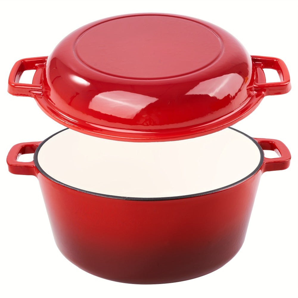 Dutch Oven 6 Quart Enameled Cast Iron 2-in-1 Pot and Bread Baker Nonstick Oven Safe to 500°F Dual Handles Compatible with All Stovetops Including Induction for Bread Baking Cooking Stewing Braising