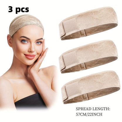 Velvet Wig Grip Caps, Three-Piece Adjustable Set in Light Beige, Beige, Black, Brown or Coffee