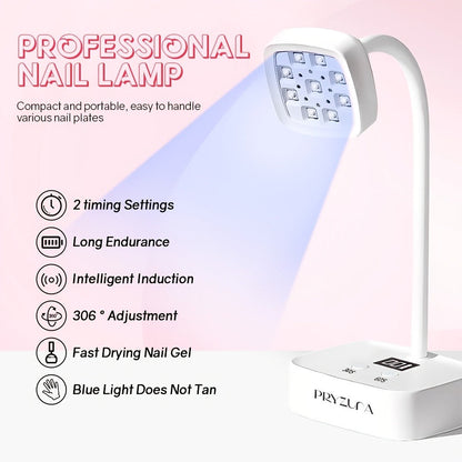 Gooseneck Stand LED Nail Lamp with Nine Dual-Light Beads, LCD Base, Two Timers and Type-C Charging