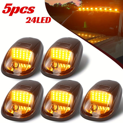 5pcs LED Cab Roof Marker Lights 16/24 LED 12V Super Bright UV-Resistant ABS Lens with Wiring Harness Kit for 2003-2018 Pickup Trucks 1500 2500 3500 4500 5500, White Amber Red Blue Green Purple
