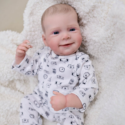 Reborn Doll, 19-Inch Cloth-Body Smiling Figure with Vinyl Head and Limbs, Printed Outfit and Bottle