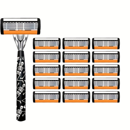 Safety Razor for Men 7-Layer Progressive Blades — Non-Slip Stainless Steel Handle Classic Double Edge Razor for Beard & Mustache Grooming, 1 or 2 Handle + 15–36 Blade Pack Options