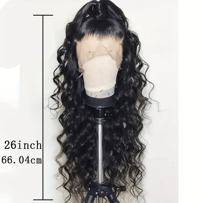 Synthetic Wig 13x4 Lace Front Loose Wave, 26-Inch Black Glueless Free-Part Style for Daily Glam