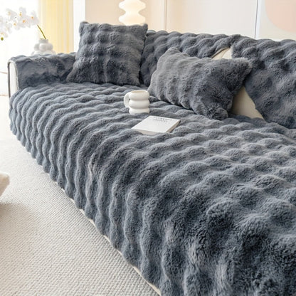 Sofa Cover Thick Faux Rabbit Plush Panels with Anti-Slip Feature for Seat, Armrest, Backrest or Pillowcase