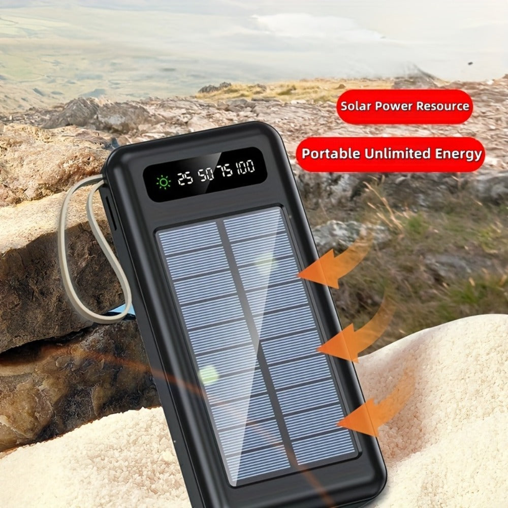 Solar Power Bank, 10000mAh to 30000mAh Charger with Built-In Cables, LED Light, Digital Display and 5W or 15W Options