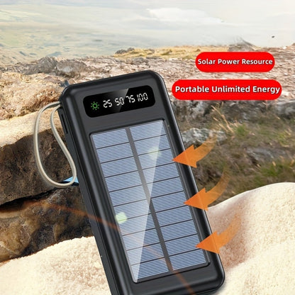 Solar Power Bank, 10000mAh to 30000mAh Charger with Built-In Cables, LED Light, Digital Display and 5W or 15W Options