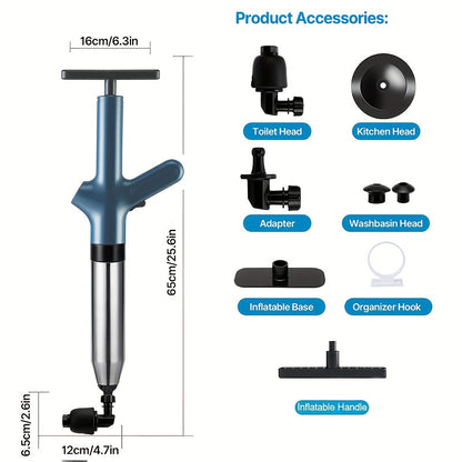 Toilet Plunger Set High Pressure Air Drain Unclogger - Stainless Steel Toilet Snake & Air Discharge Impactor for Clogged Toilet, Kitchen Sink, Bathroom Drain & Pipe Blockage Removal