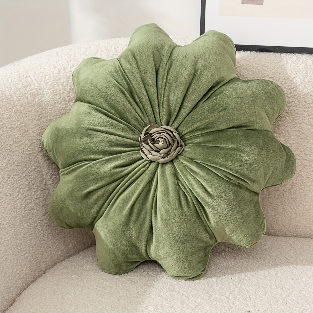 Round Flower Shaped Throw Pillow with Insert 16 Inch Soft Knit Decorative Cushion Machine Washable Zipper for Sofa Bed Car Home Decor 5 Colors