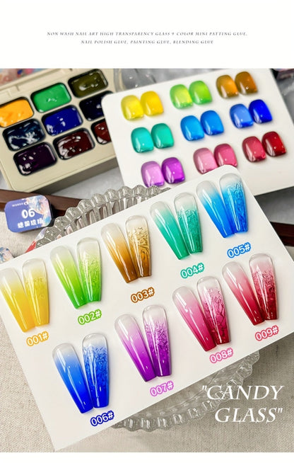 Candy Glass Gel Nail Polish Set 9 Colors Gradient Effect — Fall Winter Shades Translucent Glass-Like Finish Long-Lasting Durable Nail Art for Salon & Home Manicure Gift Women