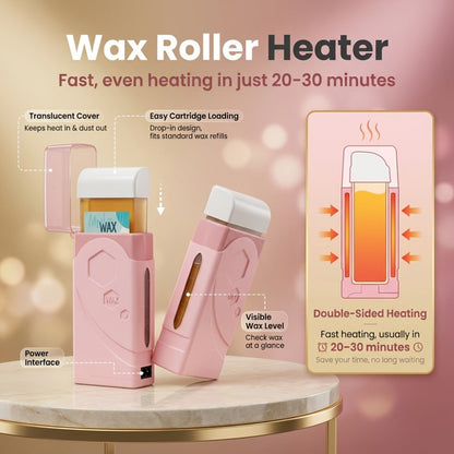 Roll On Wax Kit 105 Piece Complete Home Waxing Set - 2 Roll On Wax Rollers, Wax Warmer, 100 Waxing Strips, Lavender Oil & Pre-Post Spray - Pro Hair Removal for Face Brazilian Bikini Full Body Sensitive Skin