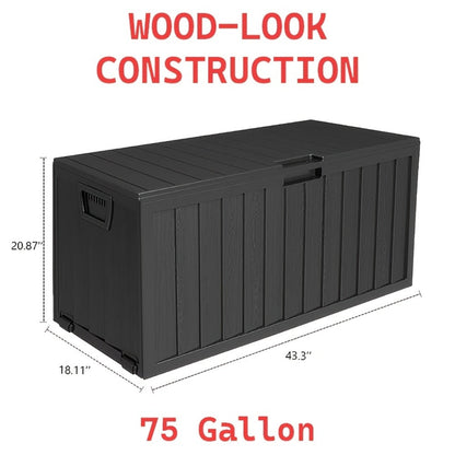 35- or 75-Gallon Outdoor Deck Box with Hinged Lid, Side Grips and Black or Beige Model Options
