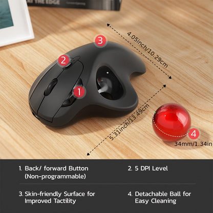 Wireless Trackball Mouse Rechargeable Ergonomic Thumb Control 3 Device Connection 2.4G USB Receiver Bluetooth 4 DPI Settings Precise Smooth Tracking Compatible with PC Laptop Mac Windows