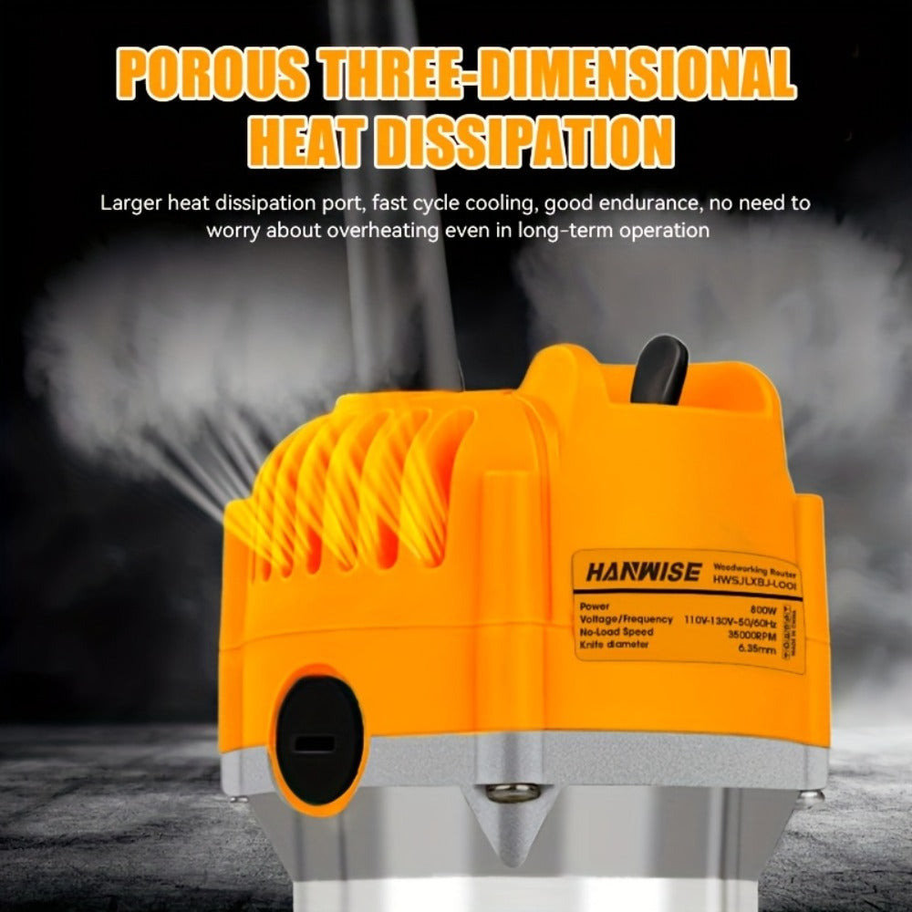 Wood Router 800W 35000 RPM Compact Electric Router Tool | 15-Piece 1/4" Bit Set for DIY Woodworking, Edge Trimming, Slotting, Carving & Contour Processing – Variable Speed Rotary Tool