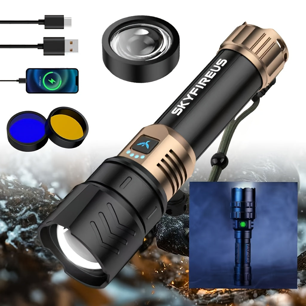 Flashlight Zoomable Rechargeable Cycling Light with Four Modes and Seven Listed Kit Configurations