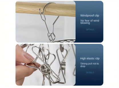 Stainless Steel Hanging Laundry Drying Rack with Square or Round Frame and 30, 40 or 50 Garment Clips