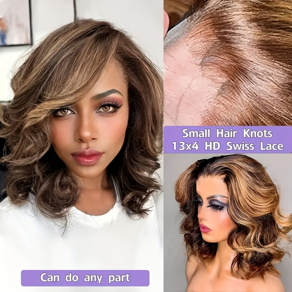 Lace Front Wig Human Hair Body Wave Bob with 13x4 HD Lace, 4/27 Ombre and 10-16in Length Choices