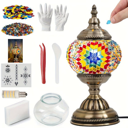 Moroccan Table Lamp Handmade DIY Turkish Lamp Dimmable Glass Metal Brass Bohemian Bedside Night Light with Remote for Bedroom Living Room Office Vintage Boho Home Decor Gift Multiple Colors