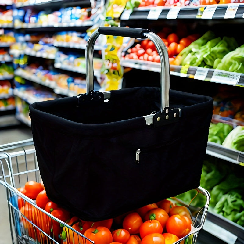 Foldable Insulated Picnic Tote Basket with Oxford Cloth Body, Aluminum Frame and Zippered Pocket