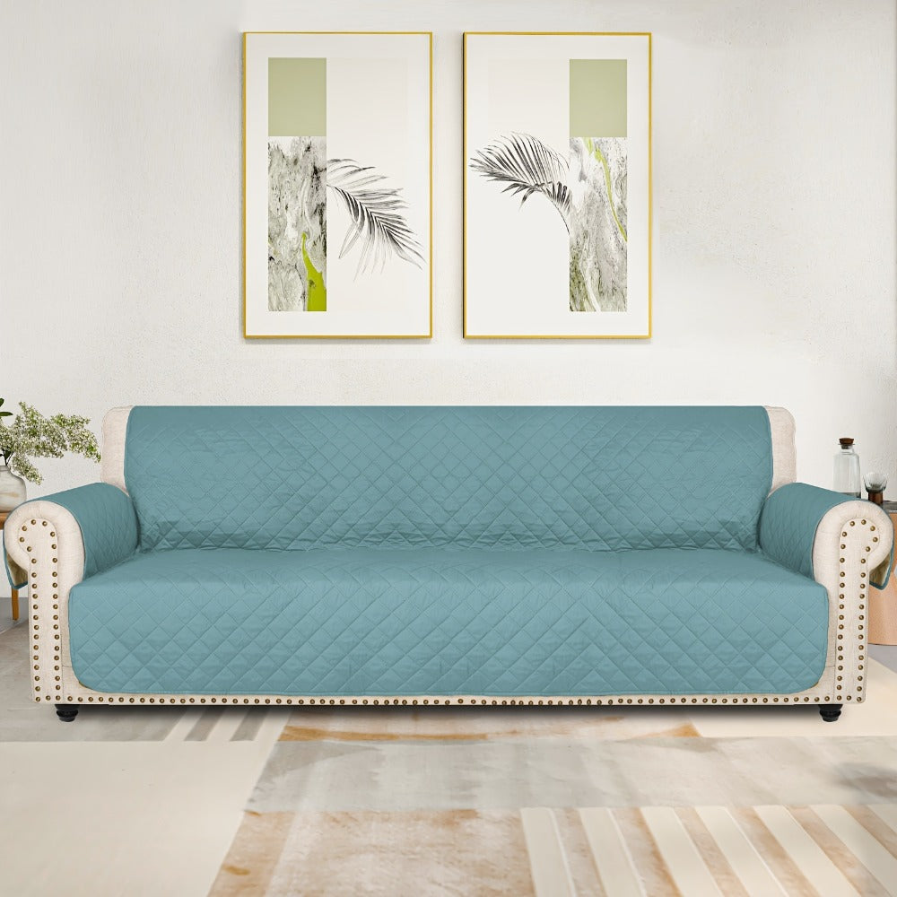 Sofa Cover Five-Layer Quilted Microfiber Protector with Elastic Strap and Foam Anchors for 3 or 4 Seats
