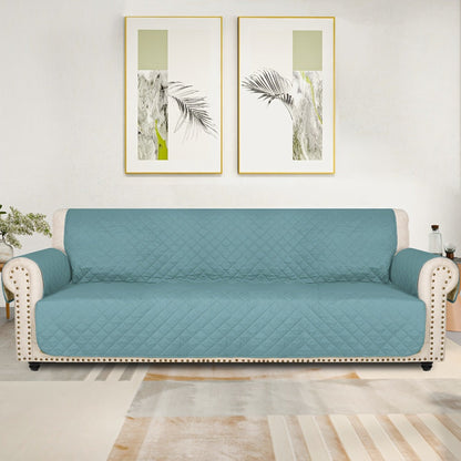 Sofa Cover Five-Layer Quilted Microfiber Protector with Elastic Strap and Foam Anchors for 3 or 4 Seats