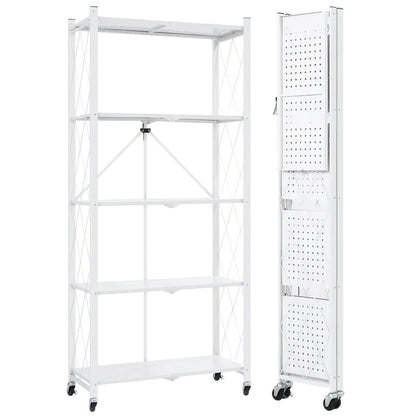Foldable Rolling Storage Shelf in Three, Four or Five-Tier Options with Black or White Finish