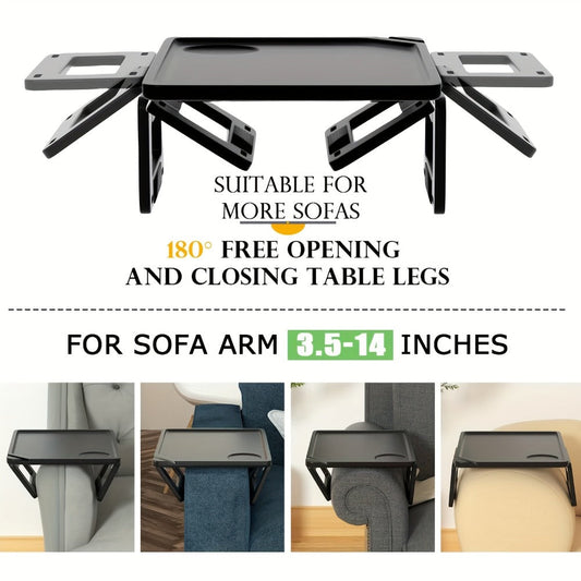 Bamboo Sofa Arm Tray with Folding Legs – Clip-On Couch Armrest Table for Snacks Drinks Remote Control Living Room Bedroom Breakfast Tray Natural Rectangular