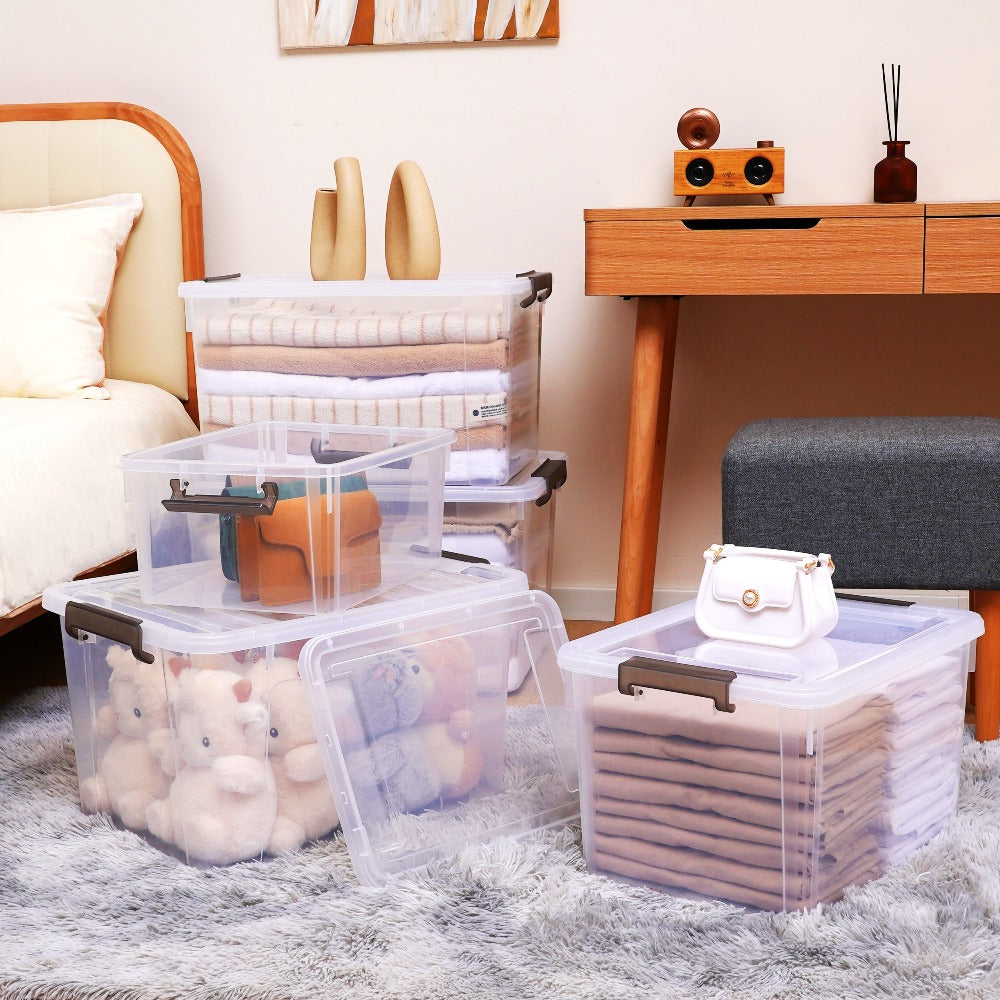 Clear Plastic Storage Bins with Lids 6 Pack Stackable Storage Containers with Snap-Tight Locks for Home, Office, Garage & Basement – 17QT or 21QT, BPA-Free