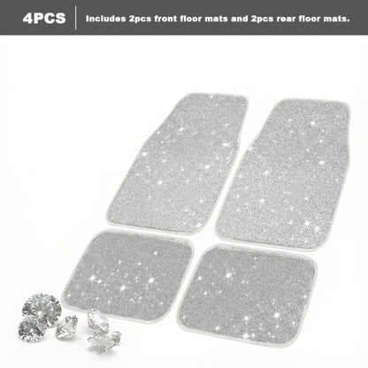 Crystal Bling Car Floor Mats for Women – Sparkling Diamond & Flash Glitter Universal Non-Slip Waterproof Auto Floor Pads, Fashionable Car Interior Accessory, 4/8pcs Set, Great Christmas Gift
