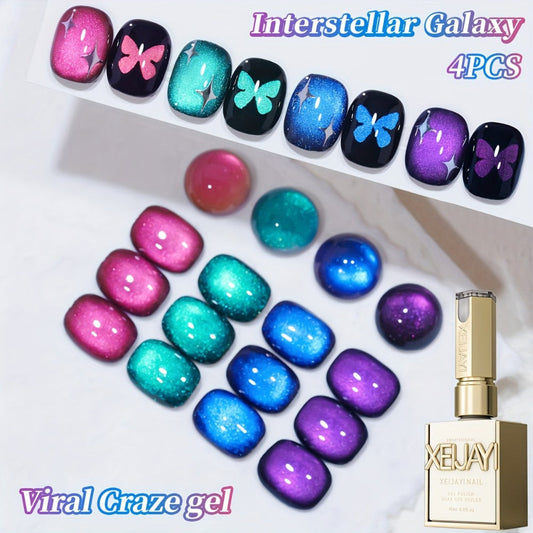 Gel Nail Polish – Cat Eye Set 4 Colors – Interstellar Galaxy Series Magnetic Nail Polish with Dazzling Shimmer Luster, UV LED Soak-Off…