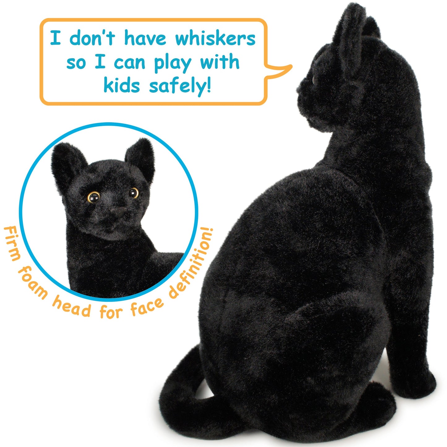 Plush Toy – Boone Black Cat 13-Inch Sitting Kitty with Green Eyes for Shelf or Room Display