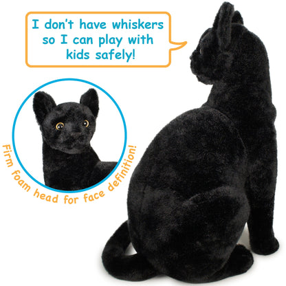Plush Toy – Boone Black Cat 13-Inch Sitting Kitty with Green Eyes for Shelf or Room Display