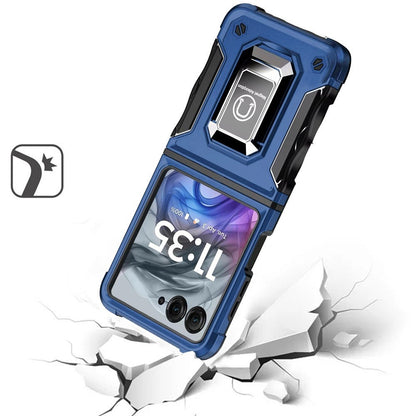 Motorola Razr 2024 Case Defender Metal Magnetic Ring Stand Hybrid Cover – Heavy Duty Shockproof TPU PC Armor with Kickstand & Magnetic Car Mount Compatibility