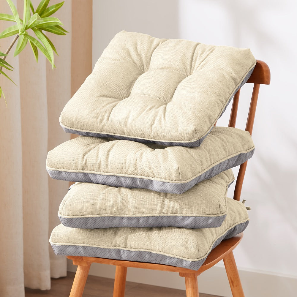 Tufted Chair Cushion Set with Four 15.5-Inch Pads, Tie Straps and 11 Solid Color Choices for Dining Chairs