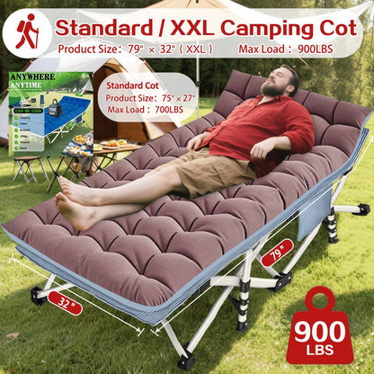 Folding Camping Cot with Mattress – XXL Heavy Duty Portable Sleeping Bed with Carry Bag, 700–900 lbs Capacity, 36×80 Inch Pad, Guest Bed for Adults, Easy Setup for Outdoor Camping Travel Backpacking