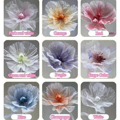 Artificial Flowers Giant Three-Piece Silk Mesh Display Set with Base, Branches and Eight Color Options