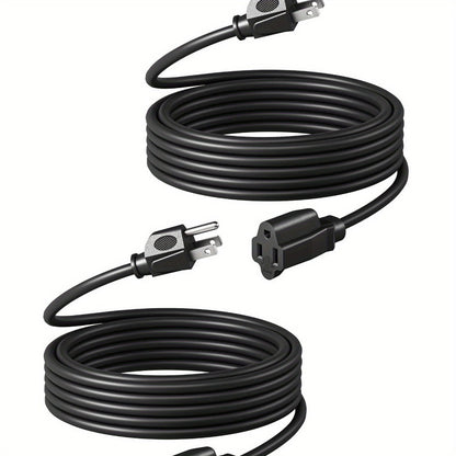 Two-Pack 20-Foot 16/3 Extension Cords in Black with Grounded Three-Prong Plug and Single Outlet