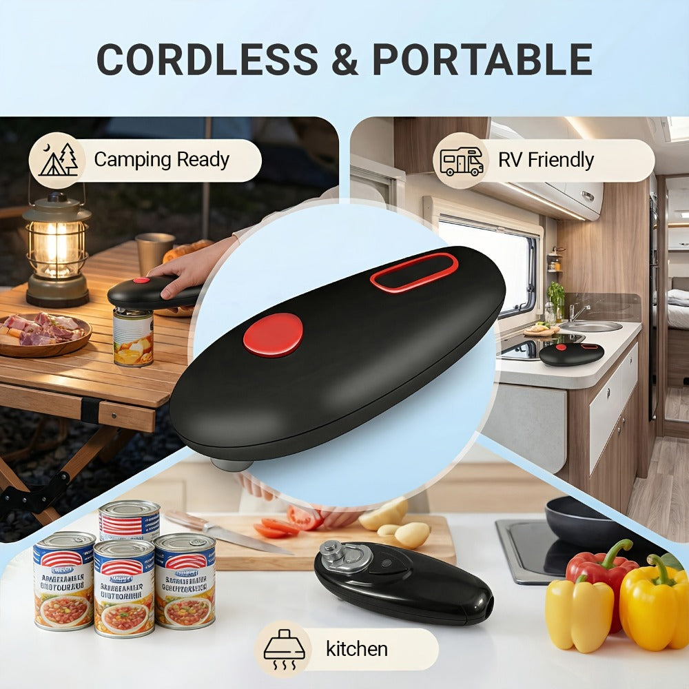 Black One-Touch Can Opener as a Single Unit or Two-Tool Bundle with Manual Jar-Opening Aid