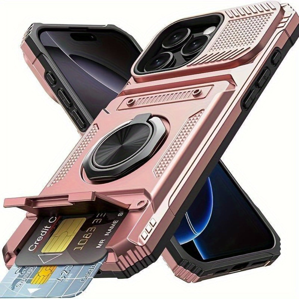 Wallet-Style iPhone Case with Card Slot, Ring Holder and Kickstand in 125 Model and Color Options