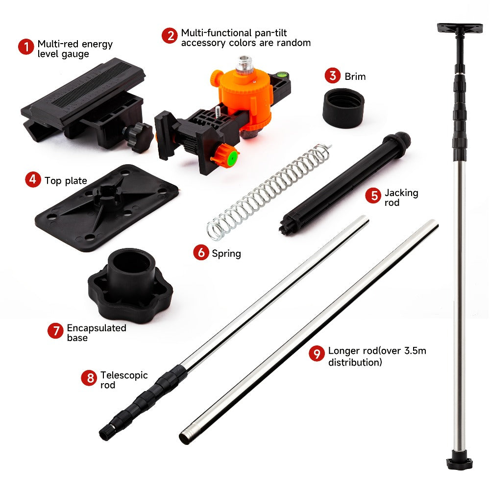 Stainless Steel Telescoping Laser Level Pole, 15.4-Foot Support Rod with 1/4-20 and 5/8-11 Mounts