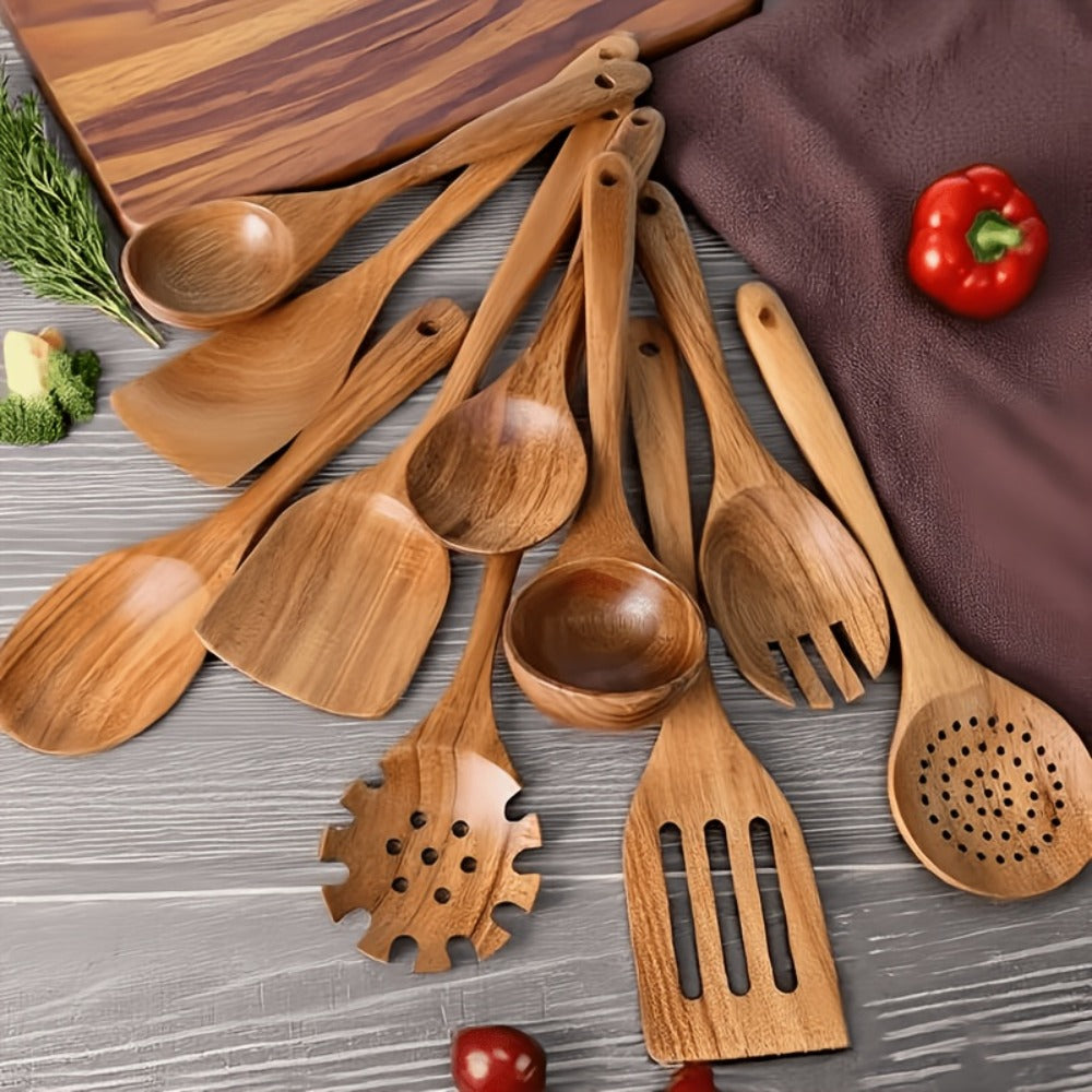 Wooden Kitchen Utensil Set with Five-, Six- or Ten-Piece Configurations and Optional Storage Box