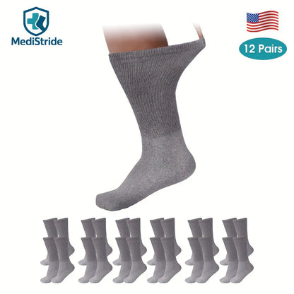 12-Pair Crew-Length Diabetic Sock Set in Six Colors with 9-11, 10-13 and 13-15 Size Options