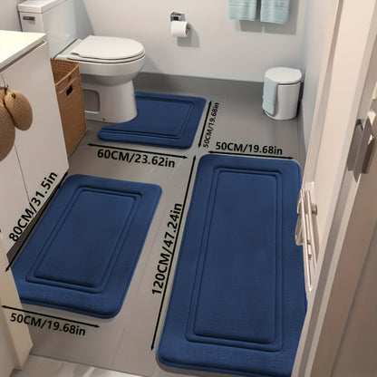 Bath Mat Set 3 Piece - Non-Slip Bathroom Rugs Super Absorbent Shower Mat, Thick Soft Bath Tub Floor Mat for Bathtub Shower Bathroom Heavy Foot Traffic, Modern Bathroom Decor Black Grey Beige Navy