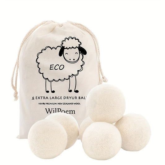 Wool Dryer Balls XL 6 Pack – 100% Natural Wool Fabric Softener, Reusable Dryer Balls Reduce Drying Time & Wrinkles, Chemical-Free Laundry Balls Safe for Baby Clothes & Sensitive Skin