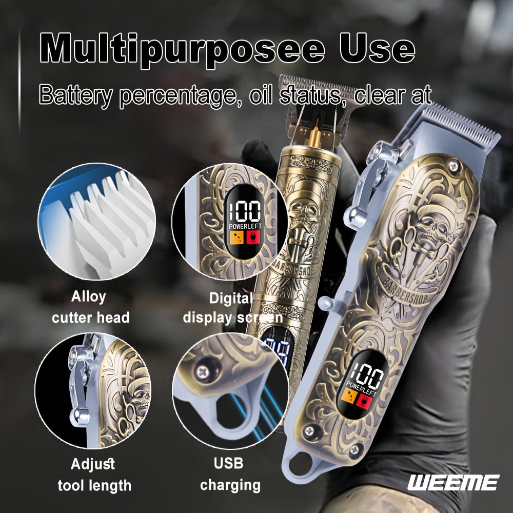 Hair Clipper WEEME Dragon and Phoenix Two-Tool Set with USB-C Charging, Four Guide Combs and Three Finishes
