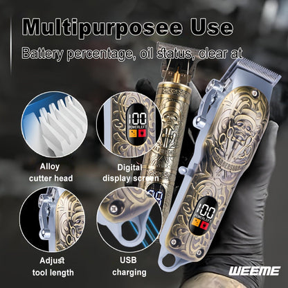 Hair Clipper WEEME Dragon and Phoenix Two-Tool Set with USB-C Charging, Four Guide Combs and Three Finishes
