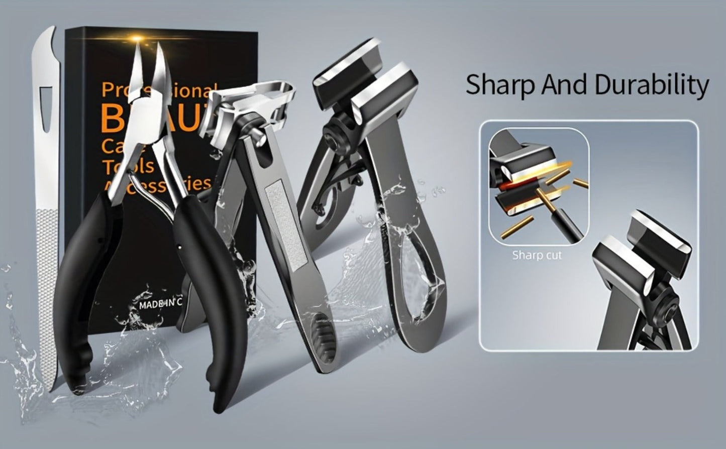 Heavy Duty Toenail Clippers Set 3 Piece for Thick Nails — Wide Jaw Stainless Steel Straight & Angled Nail Clipper with Nail File, Large Nail Cutter for Men Seniors Women Ingrown Toenail Pedicure Tool