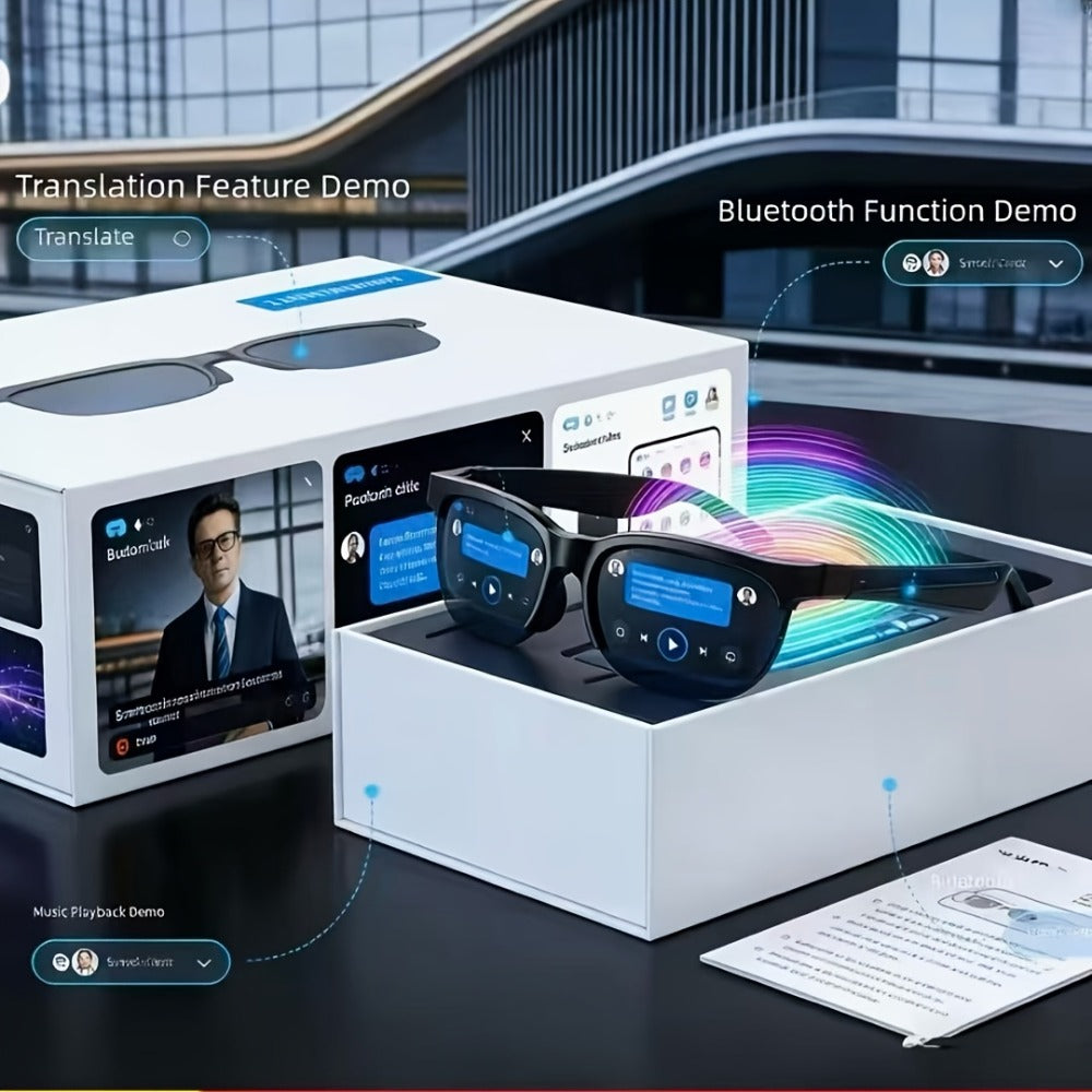 AI Translation Glasses with Real-Time Interpreter & Meeting Notes Summary – High-Speed WiFi, Smart Earphones, Stylish Glass Lens Wearable AI Device for Business Travel Multilingual Professionals