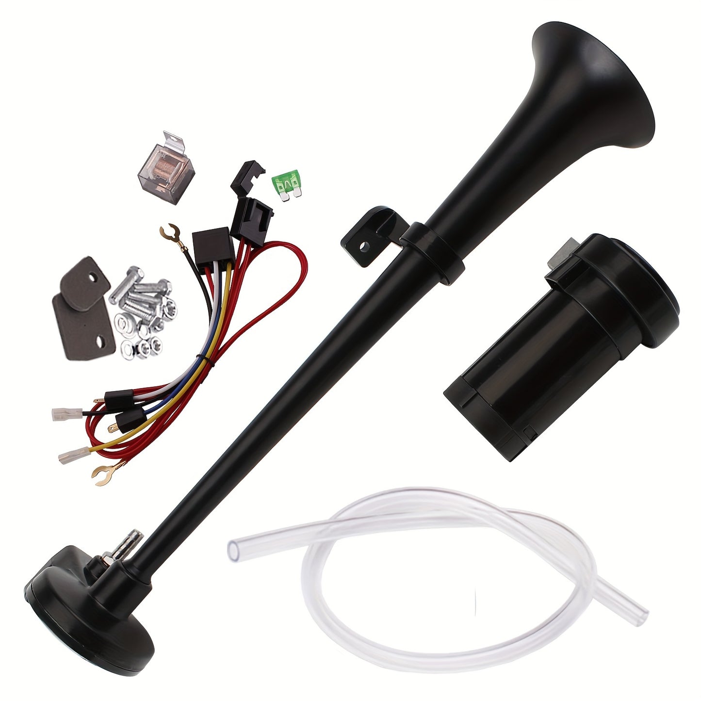 Air Horn Kit for Trucks – Super Loud 18" Single Trumpet Train Horn with Compressor, 12V/24V Universal Fit for Truck, Car, SUV, Jeep – Chrome & Black